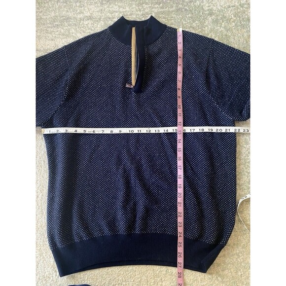 Peter Millar Sz M Merino Wool Cashmere 1/4 Blue/White Polka Dot Zip Knit Sweater - Picture 6 of 9